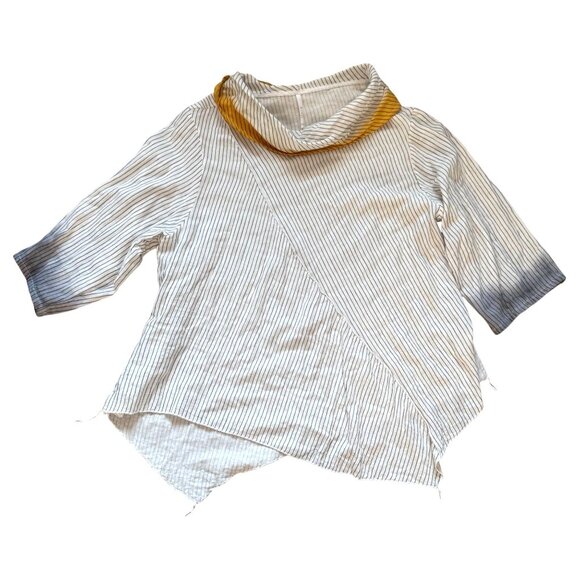 Kiyo Striped Cowl Neck Top Womens XXL Dip-Dye Asymmetrical 100% Cotton White - Picture 1 of 11